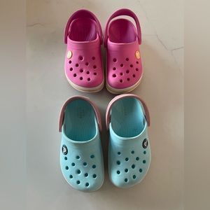 Crocs Toddler C8 Pink and Light Blue Gently Used
